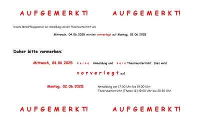 Aufgemerkt! Theorieunterricht wird vorgezogen!